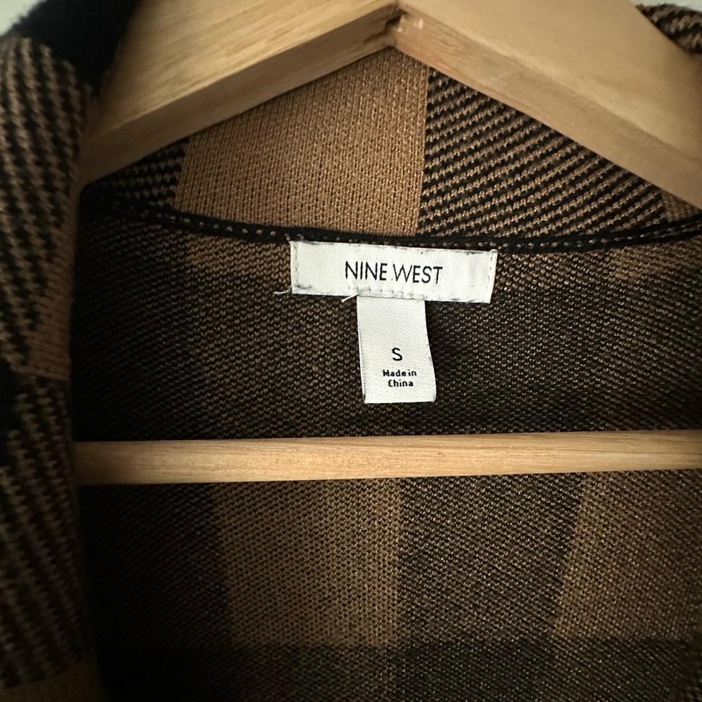 Nine West Sweater Jacket Brown & Black Buffalo Plaid Women’s Small - Picture 4 of 4
